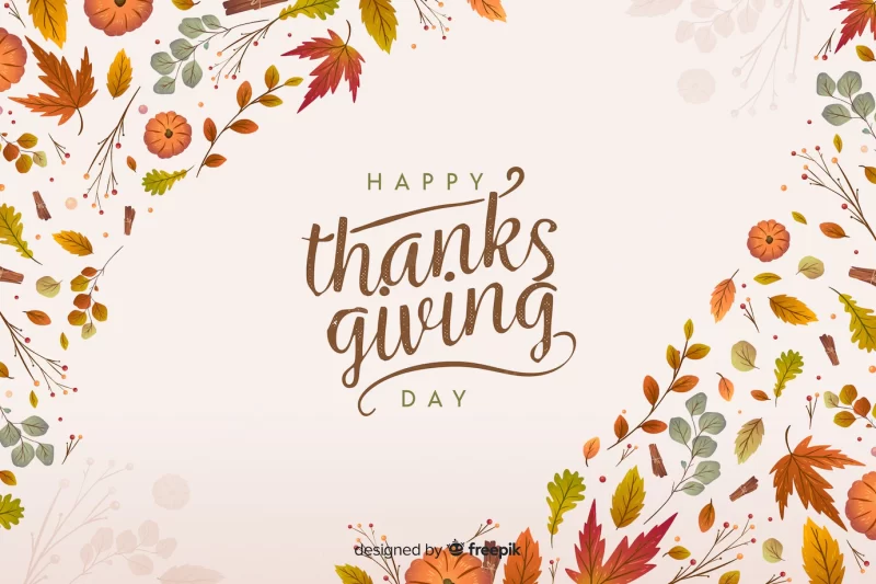 Flat thanksgiving background with dried leaves Free Vector