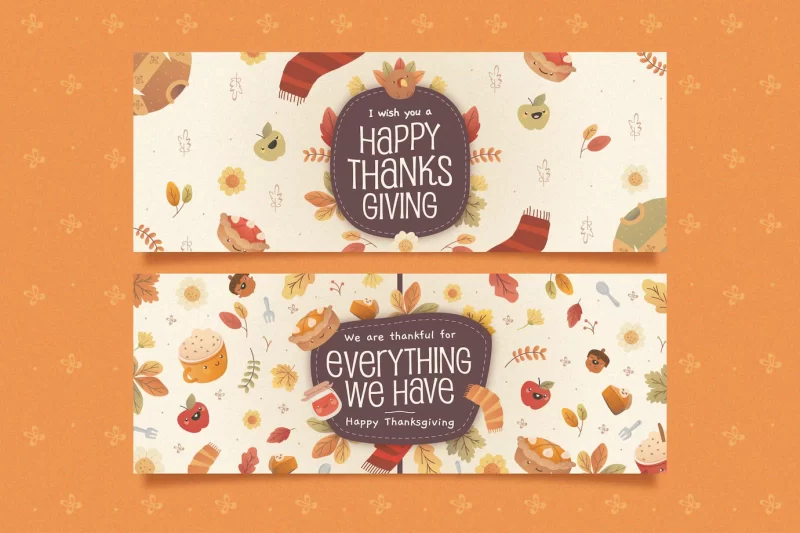 Flat thanksgiving horizontal banners Free Vector