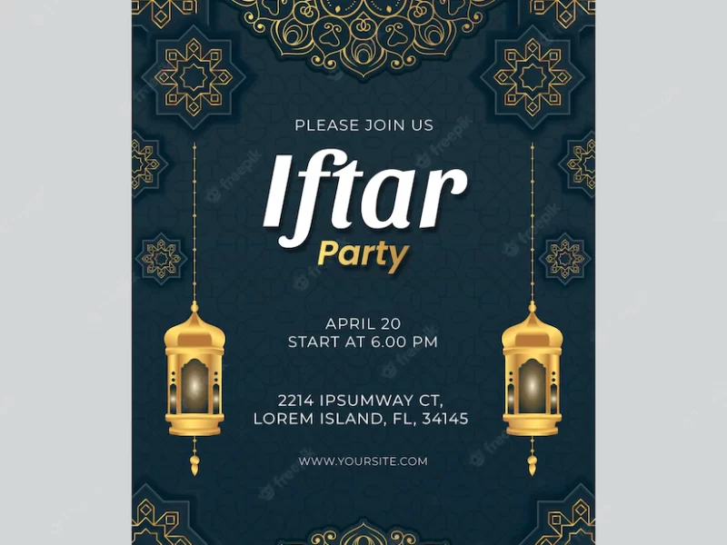 Flat vertical iftar poster template Free Vector