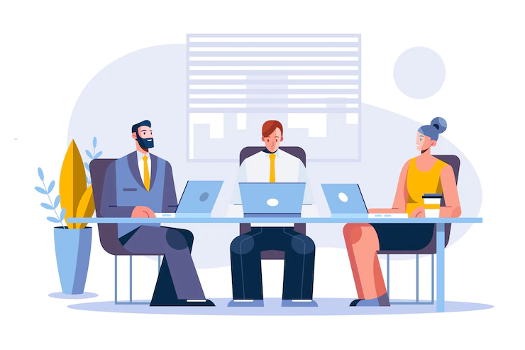 Flat Working Day Scene With Different Business People 23 2148946792