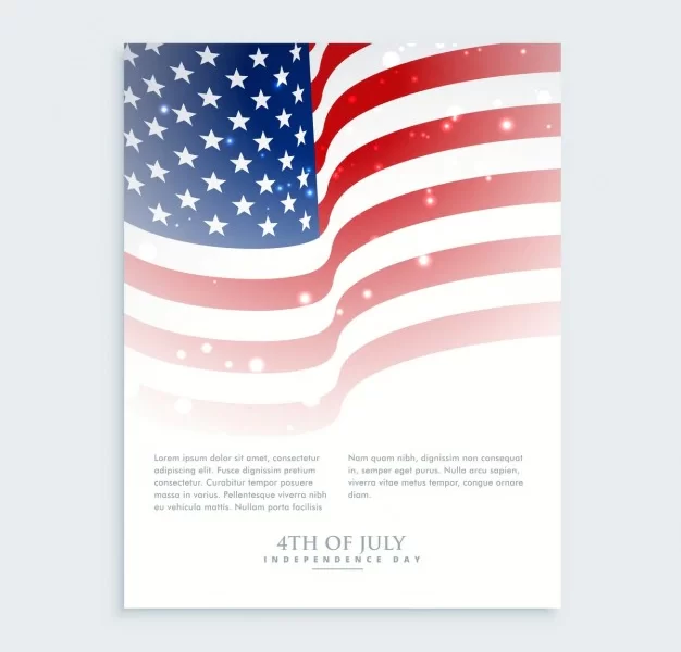 Flyer of 4th of july with american flag Free Vector