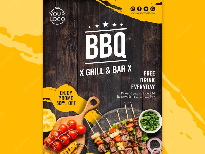 Flyer template with bbq concept Free Psd