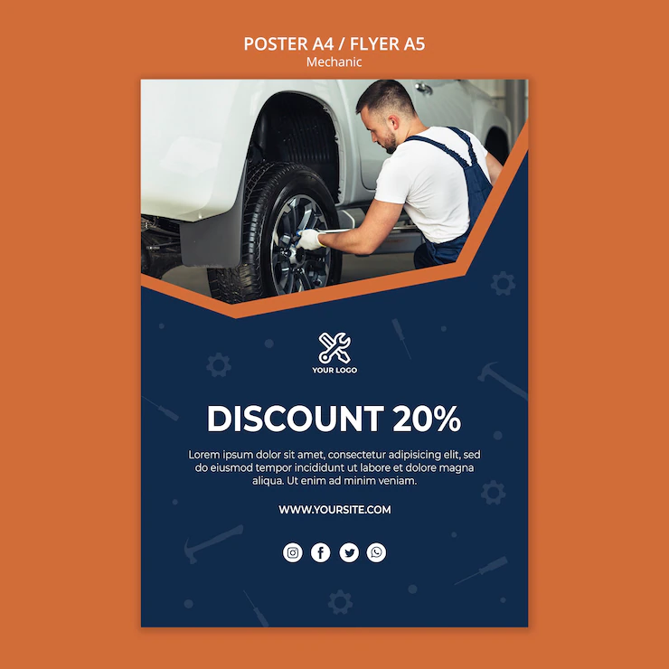 Flyer Template With Mechanic Repairing Car 23 2148501379