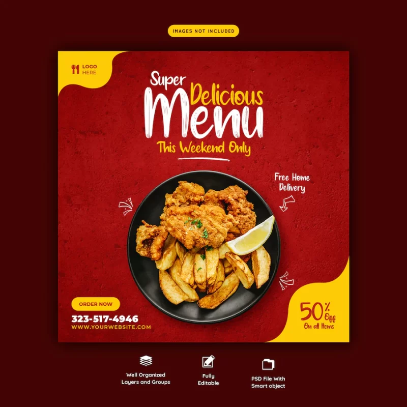 Food menu and restaurant social media banner template Free Psd