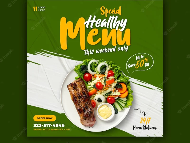 Food menu and restaurant social media banner template Free Psd