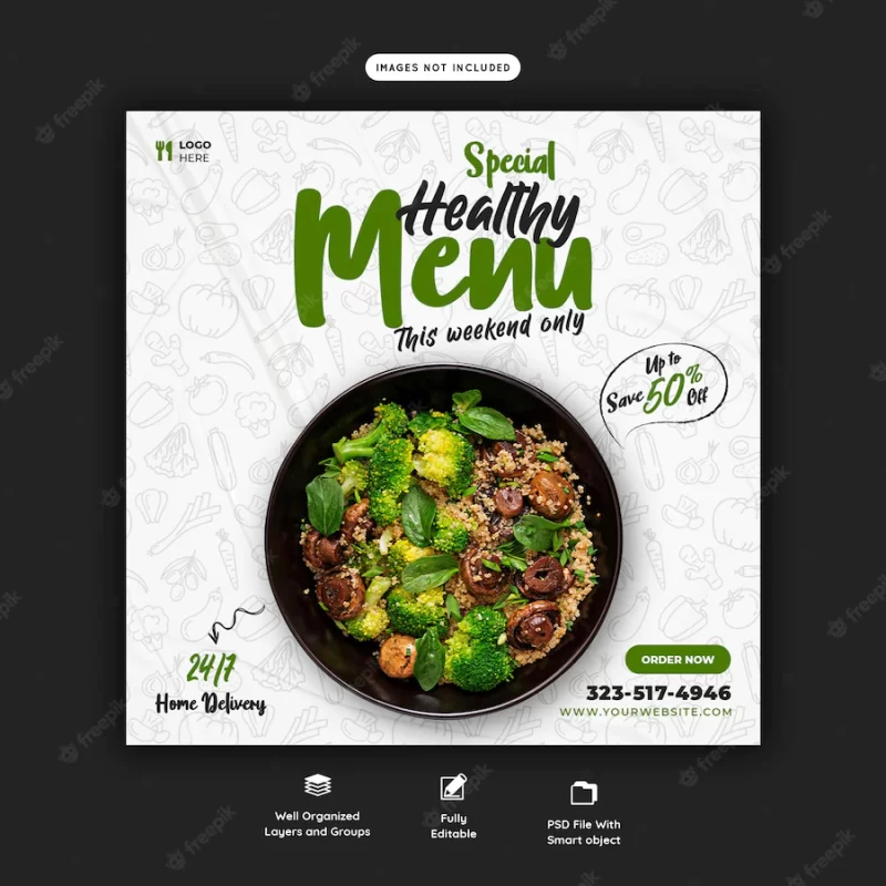 Food menu and restaurant social media banner template Free Psd