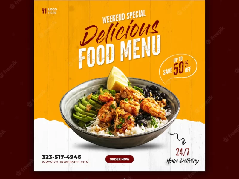 Food menu and restaurant social media banner template Free Psd