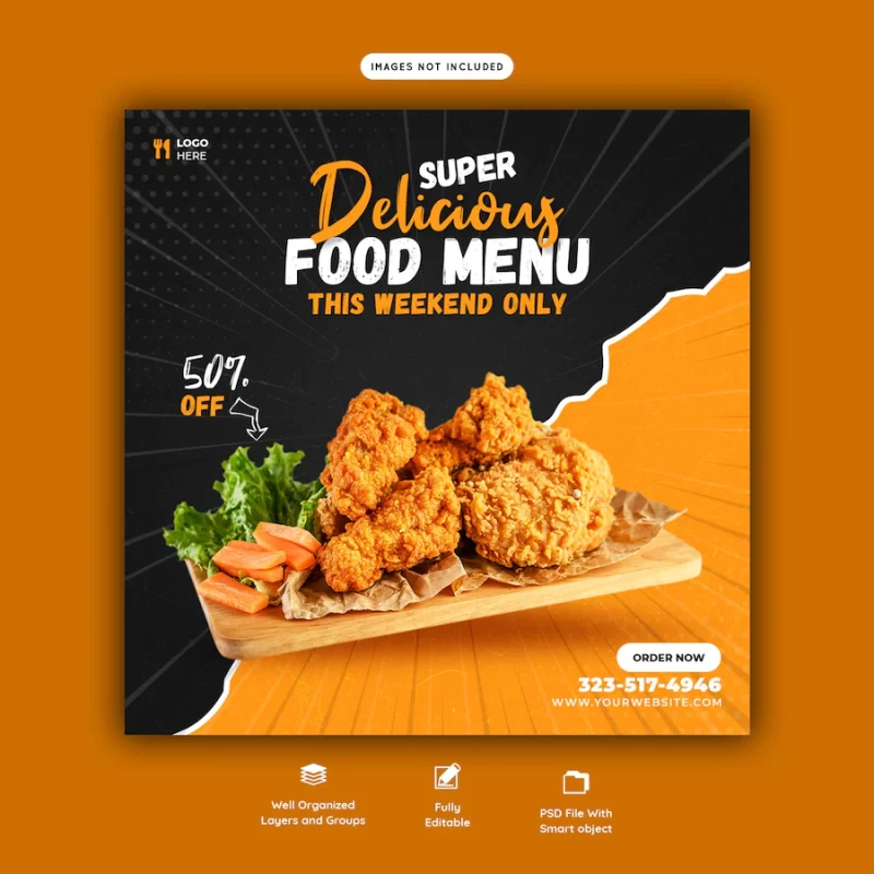 Food menu and restaurant social media post template Free Psd