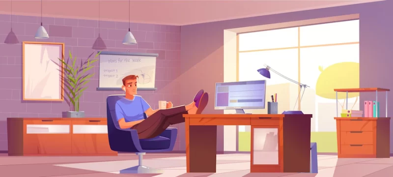 Freelancer at home office relaxed man at workplace Free Vector