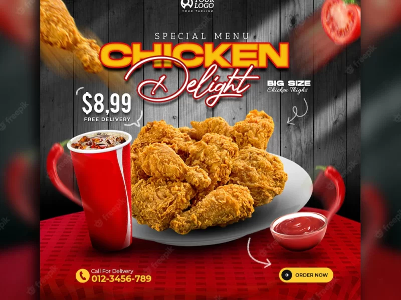 Fried chicken delight menu promotion social media banner template Free Psd