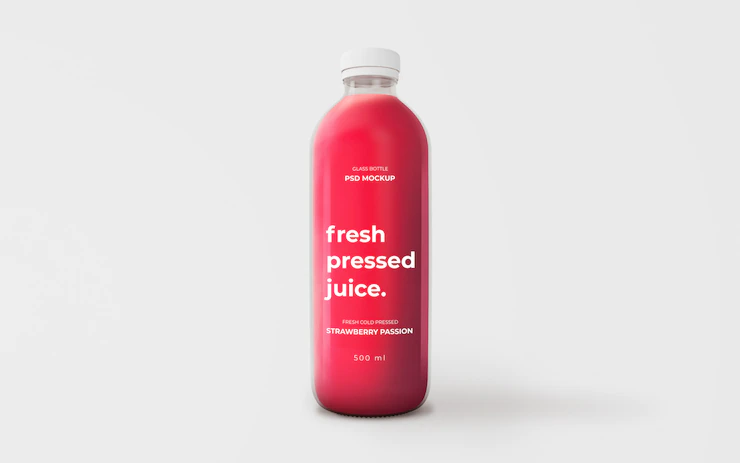 Fully Editable Strawberry Juice Glass Bottle Mockup 1361 2499