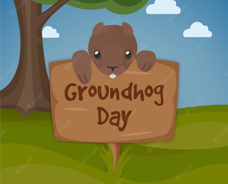 Funny groundhog background Free Vector