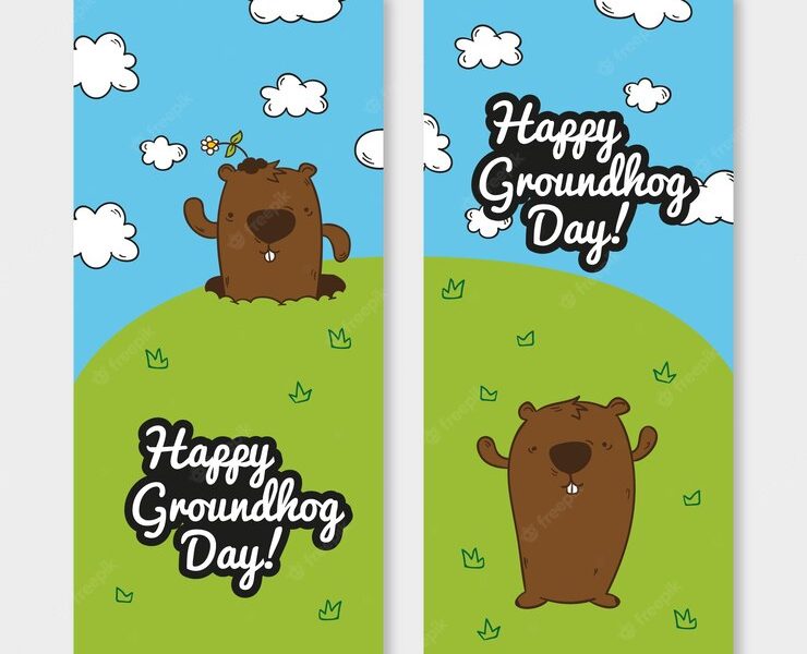 Funny groundhog banners Free Vector