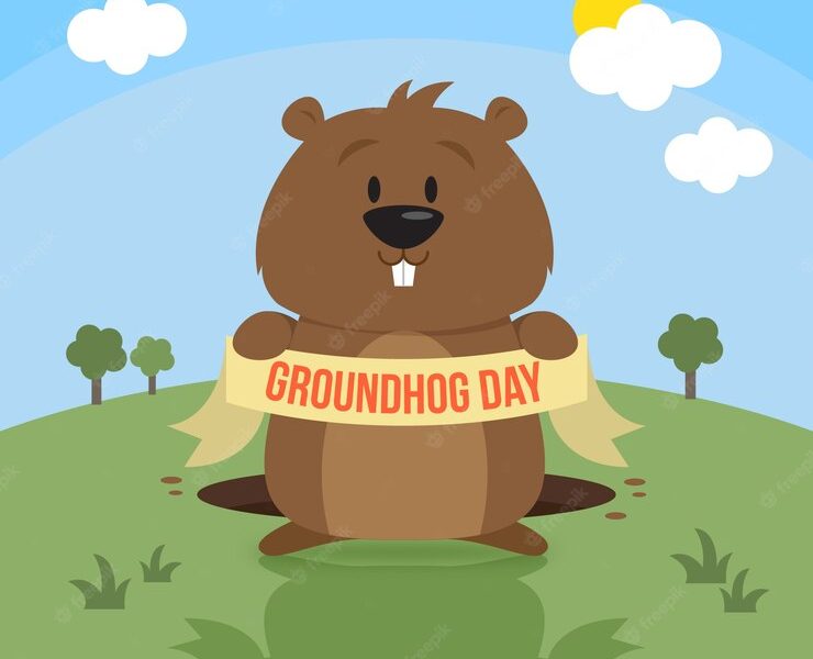 Funny groundhog day illustration Free Vector