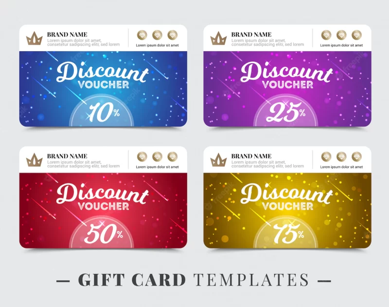 Gift card templates with stripe for brand name discount Free Vector