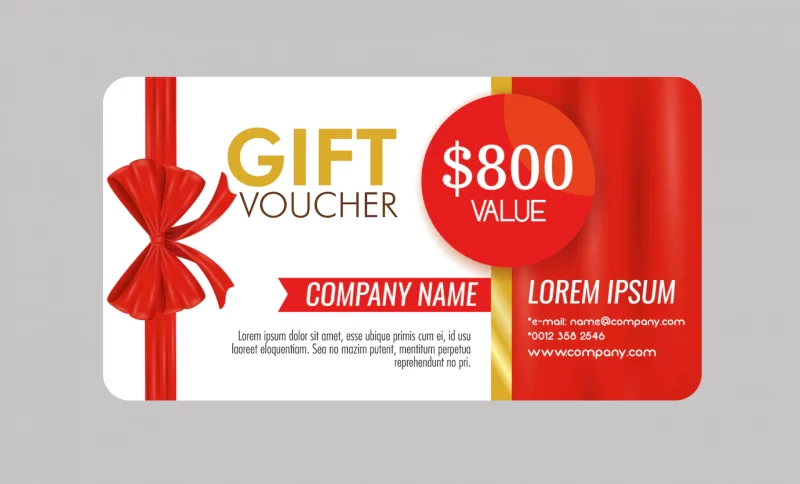 Gift coupon with ribbon and offer Free Vector