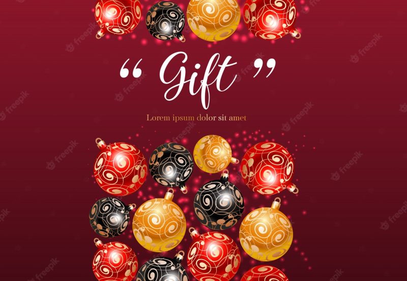 Gift lettering with baubles pattern Free Vector