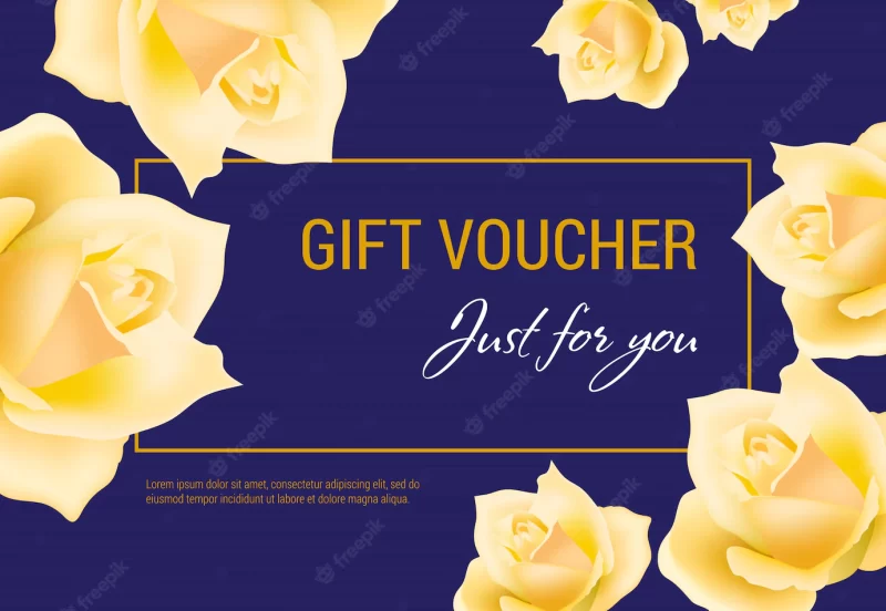 Gift voucher just for you lettering with yellow rose heads. Free Vector