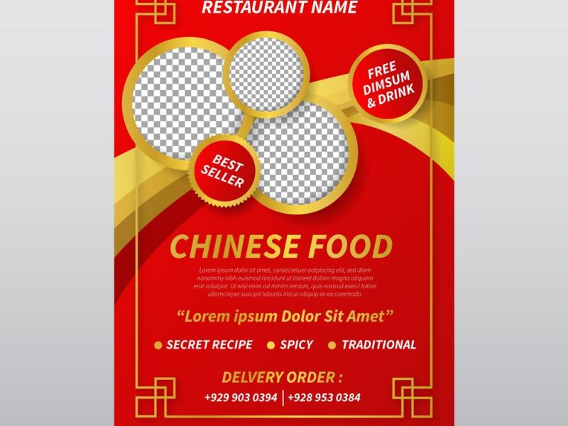 Golden detail chinese food flyer template Free Vector