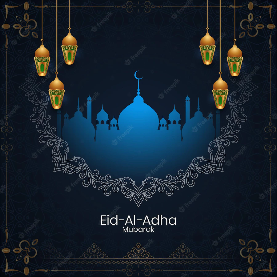 Golden Lanterns Eid Al Adha Mubarak Mosque Background Vector 1055 10631