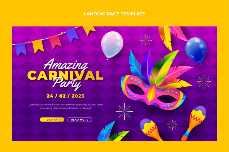 Gradient carnival landing page template Free Vector