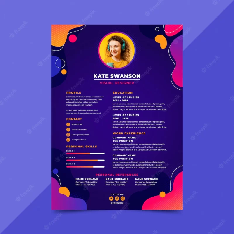 Gradient cv template with photo Free Vector