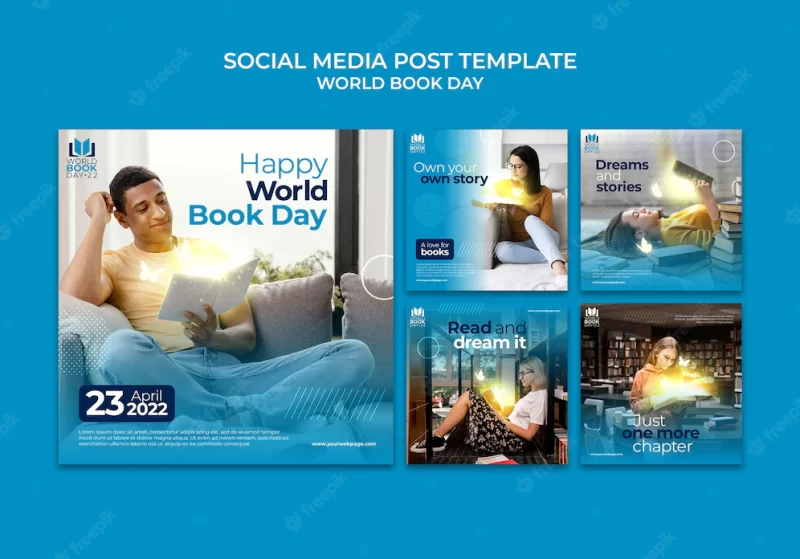 Gradient Social Media world book day template Free Psd flyer