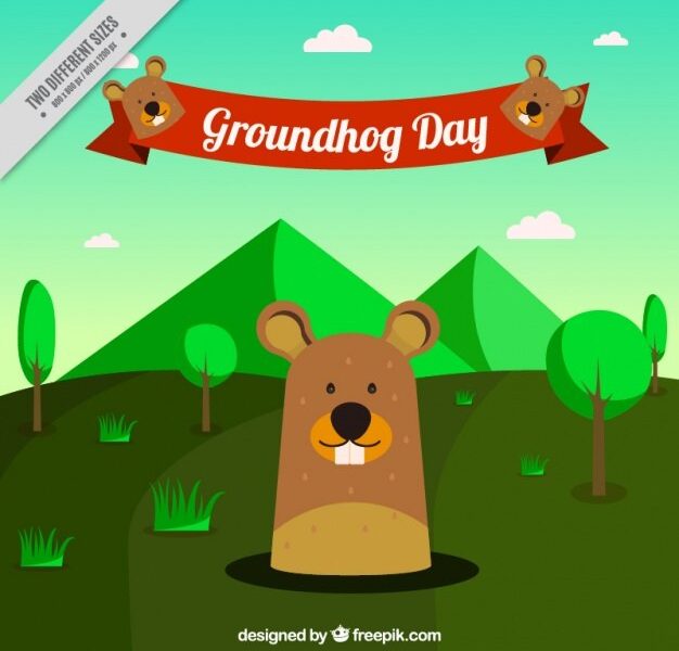 Green landscape background with groundhog Free Vector