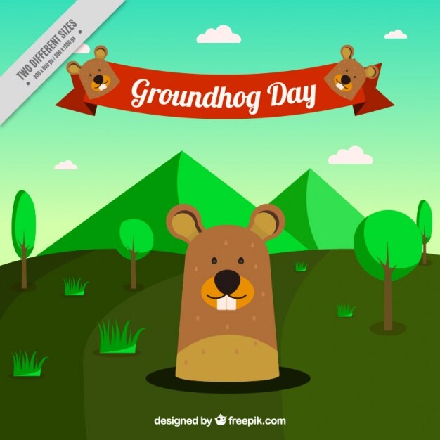 Green Landscape Background With Groundhog 23 2147595551