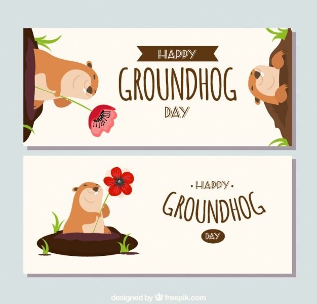 Groundhog banners with flowers Free Vector