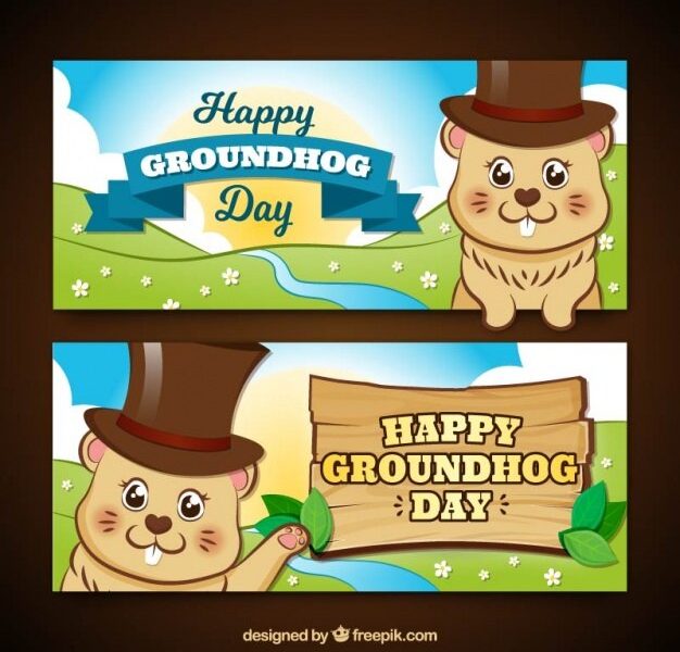 Groundhog day banners in cartoon style Free Vector