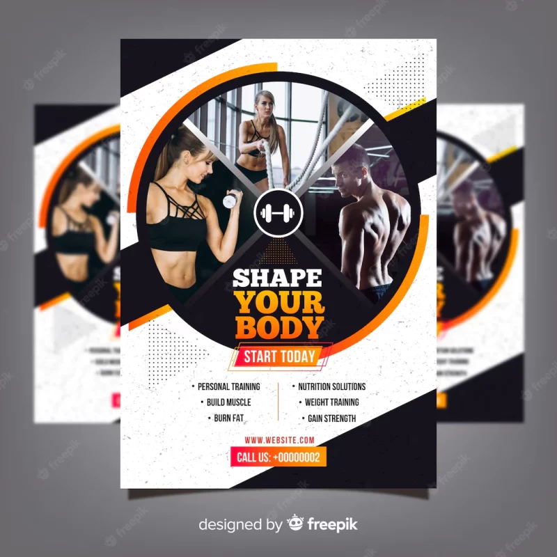 Gym club flyer template with photo Free Vector