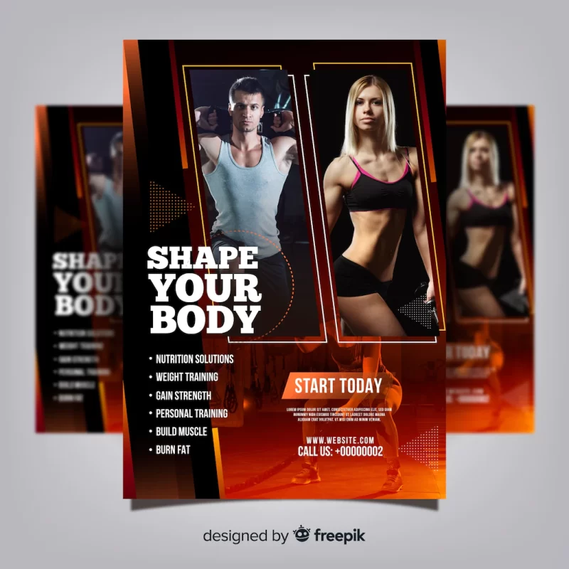 Gym club flyer template with photo Free Vector