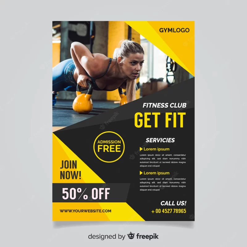 Gym flyer template with photo Free Vector