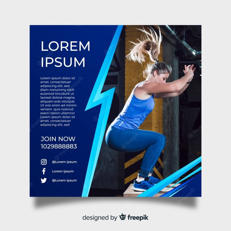 Gym poster template with photo Free Vector