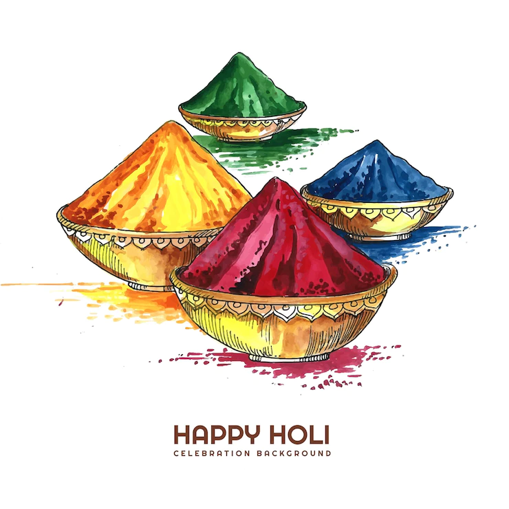 Hand Draw Colorful Gulal Earthen Bowl Happy Holi Card Background 1035 22240