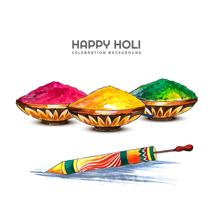 Hand Draw Colorful Gulal Earthen Bowl Happy Holi Card Background 1035 22242