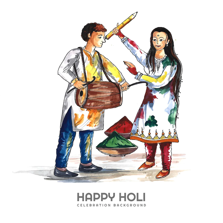 Hand Draw Fun Characters Celebrate Colorful Holi Card Background 1035 22246