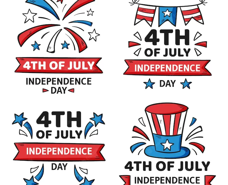 Hand drawn 4th of july – independence day badges collection Free Vector