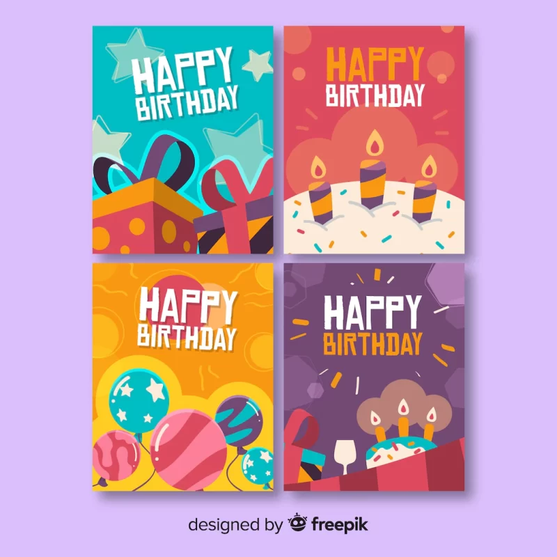 Hand drawn birthday card collection Free Vector