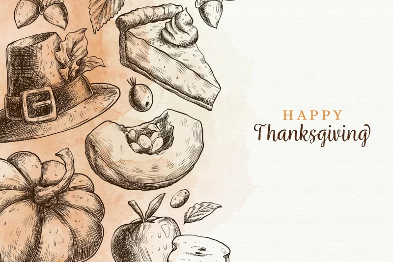 Hand drawn design thanksgiving background Free Vector