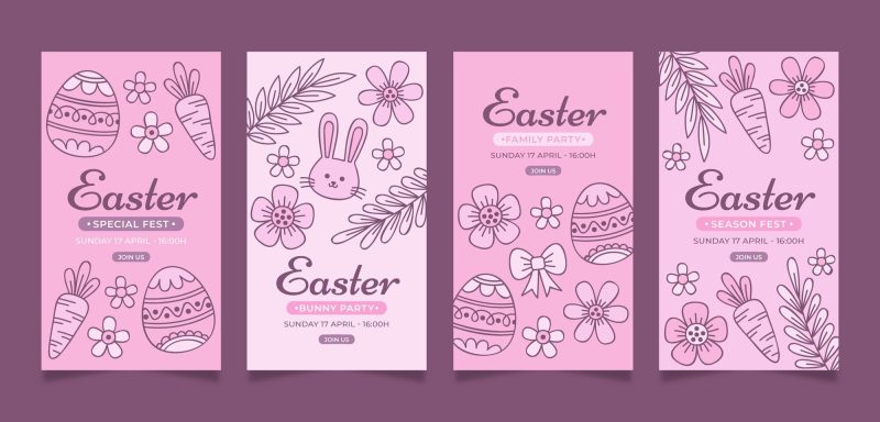 Hand drawn easter instagram stories collection Free Vector