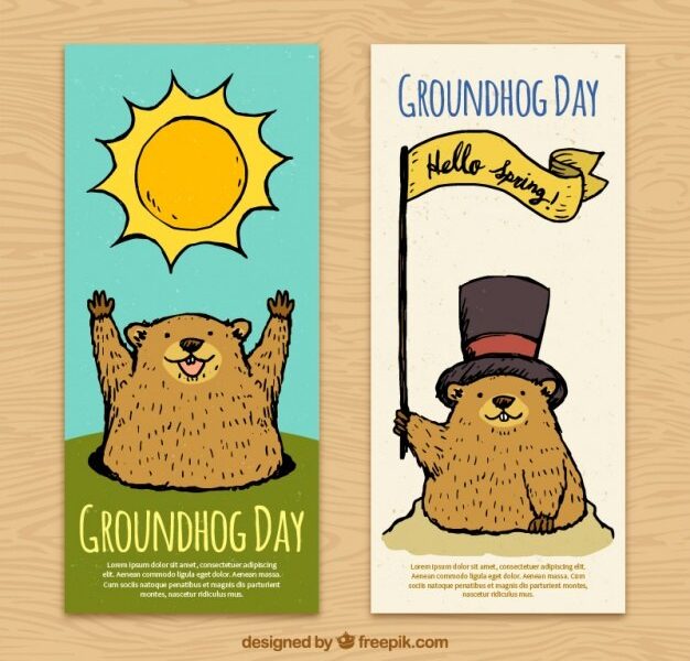 Hand drawn groundhog day banners Free Vector