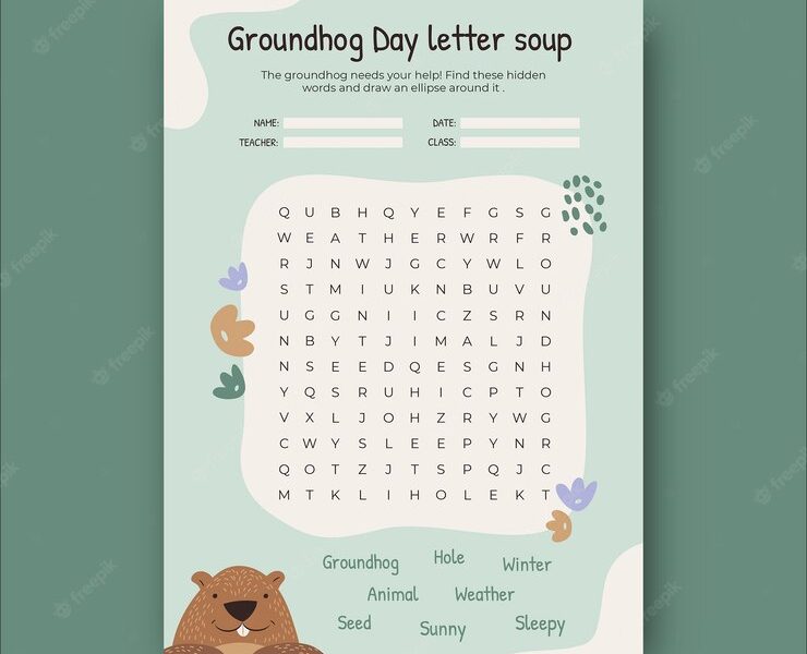 Hand drawn groundhog day worksheet Free Vector