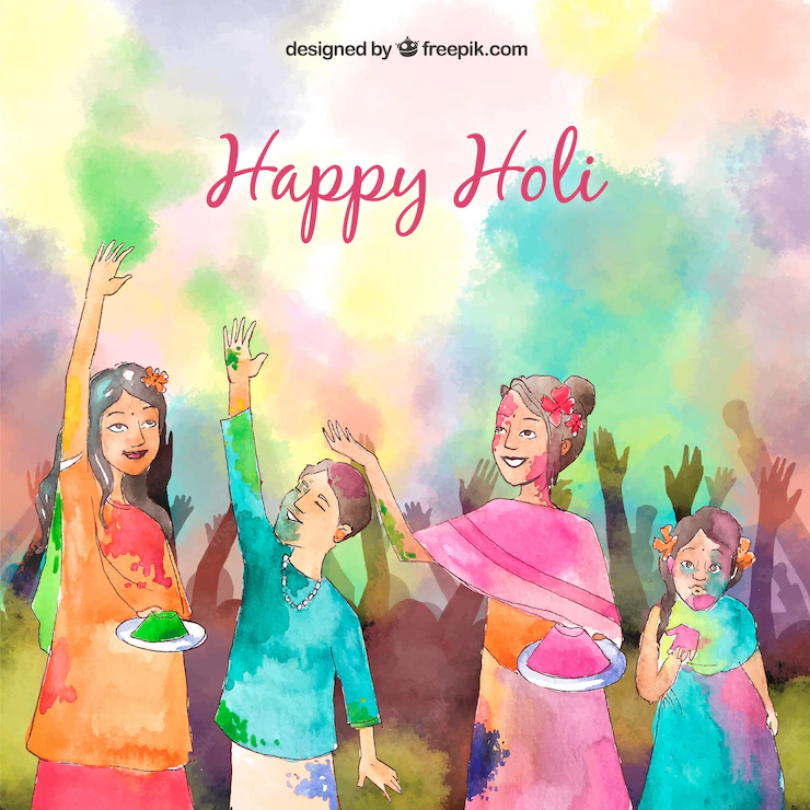 Hand Drawn People Celebrating Holi Festival 23 2147756827