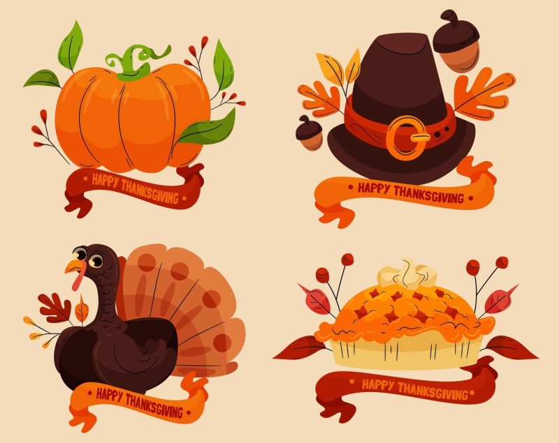 Hand drawn thanksgiving badge collection Free Vector