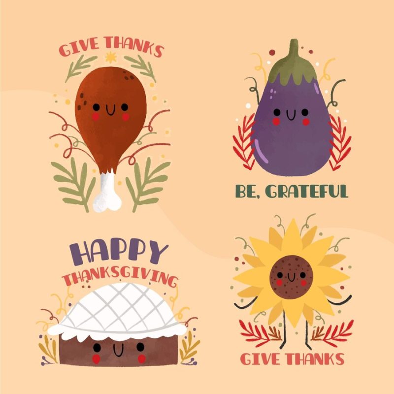 Hand drawn thanksgiving badge collection Free Vector