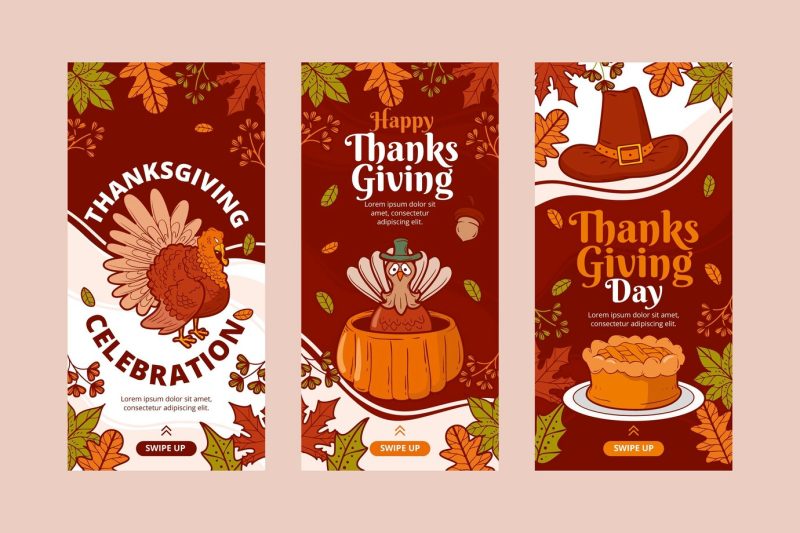 Hand drawn thanksgiving instagram stories collection Free Vector