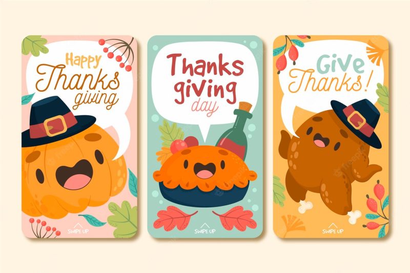 Hand drawn thanksgiving instagram stories Premium Vector