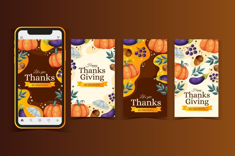 Hand drawn thanksgiving instagram stories Free Vector